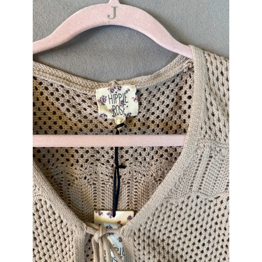 Hippie Rose Sand Stone Crochet Tassel Tie Front Cropped Vest 4T01859 Small NEW - Picture 2 of 6